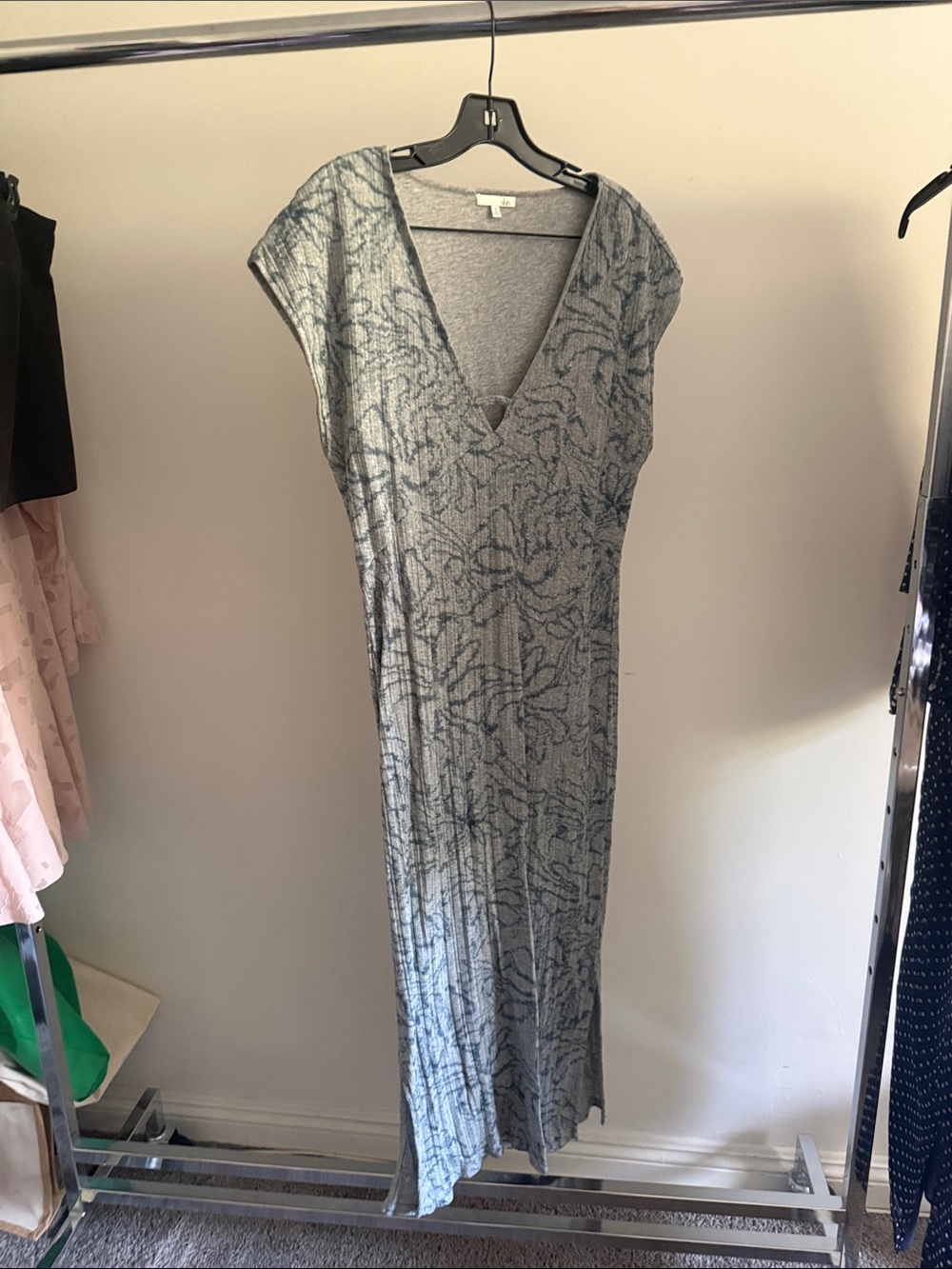 Skin Slate Blue Patterned V-Neck Maxi Dress